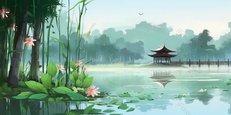 杭州西湖十景曲院风荷,插画/手绘图,插画/手绘图库,插画/手绘图下载,插画/手绘